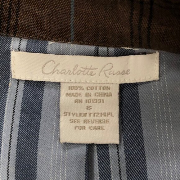 Y2K Charlotte Russe Brown Plaid Double Breasted Short Sleeve Belted Blouse Small - Picture 5 of 6